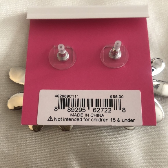 Betsey Johnson Silver Tone Daisy Stud Earrings Pink LadyBug Crystal Accents NWT - Picture 13 of 13